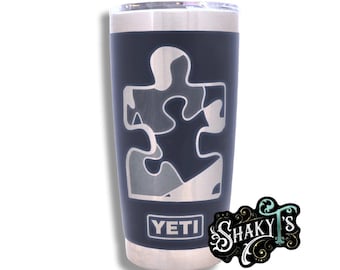 Autism awareness puzzle piece engraved on a 20oz Yeti Tumbler, Dishwasher safe...