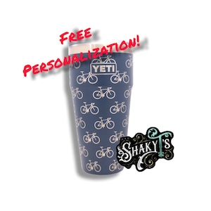 26oz - 360 Road Bike design laser engraved on a Yeti Stackable tumbler, with straw lid.