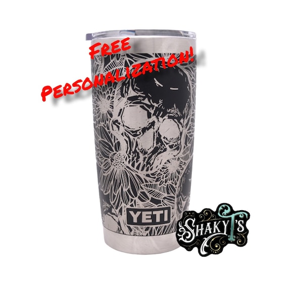 20oz 360 Skull and Flower Design Laser Engraved on a Yeti Tumbler