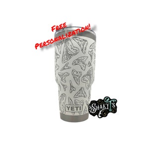 30oz - 360 Shark teeth design Laser engraved on a Yeti tumbler with magslide lid.