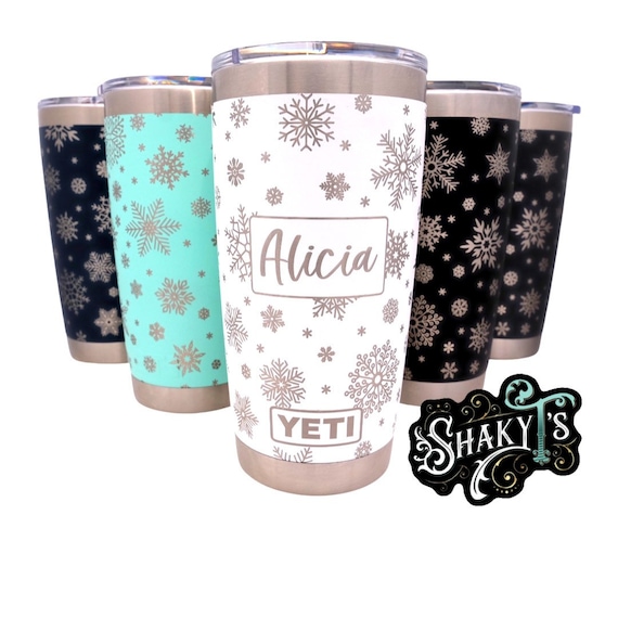 Tea Cup 8 Ounce Yeti and Snowflakes in Ice Blue 