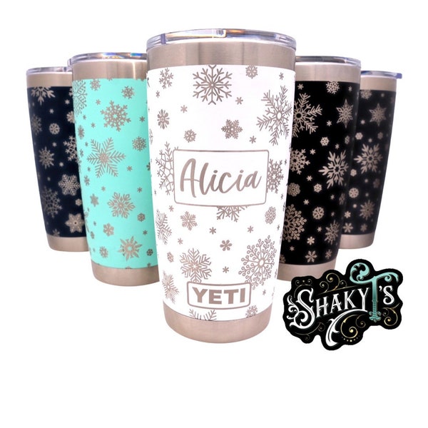 20oz - 360 Snowflake design laser engraved on a Yeti tumbler with magslide lid. Multiple colors available…