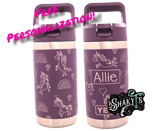 12oz Jr. 360 Kids unicorn design laser engraved on a Yeti Rambler. Multiple colors available…