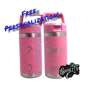 12oz Jr. - Kids 360 Heart design laser engraved on YETI Jr. Rambler with flip straw lid.