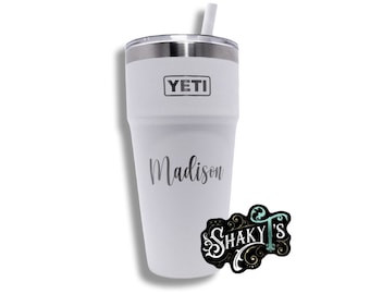 26oz - Personalization/Logo laser engraved on Yeti stackable tumbler, with straw lid.