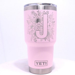 30oz- inside floral monogram Laser engraved on a Yeti tumbler with magslide lid. Multiple colors available…