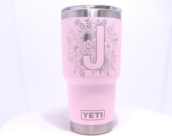 30oz- inside floral monogram Laser engraved on a Yeti tumbler with magslide lid. Multiple colors available…