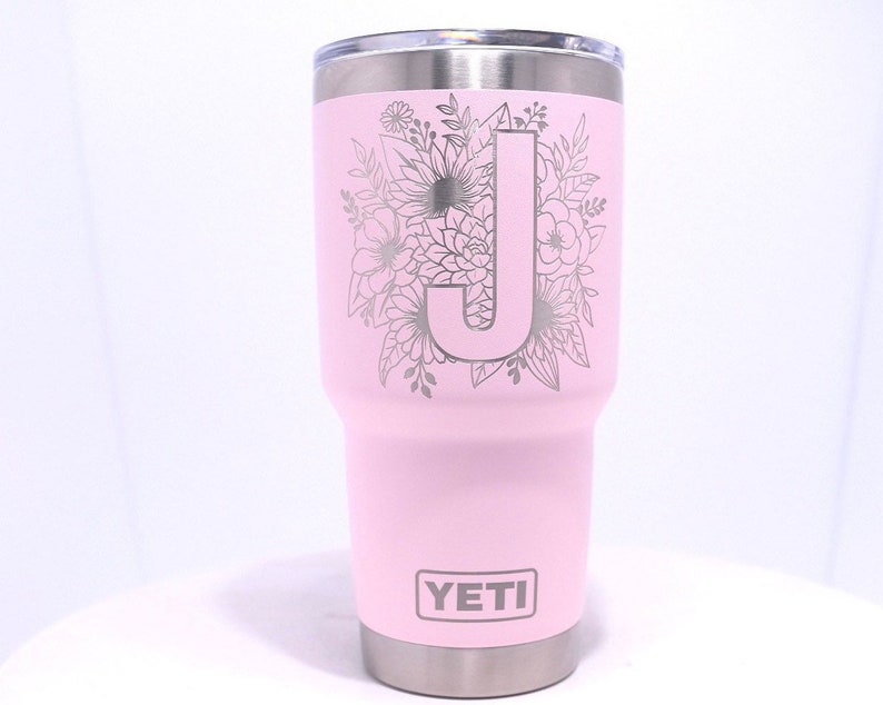 30oz- Inside Floral Monogram Laser Engraved on a Yeti Tumbler With ...