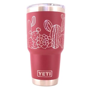 30oz - 360 Cactus/succulent design Laser engraved on a Yeti tumbler with magslide lid. Multiple colors available…