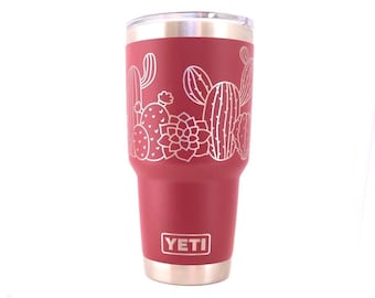 30oz - 360 Cactus/succulent design Laser engraved on a Yeti tumbler with magslide lid. Multiple colors available…