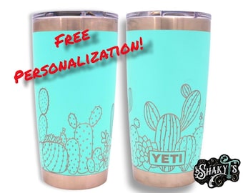 360 Cactus Design Laser Engraved on a 20oz Yeti Tumbler