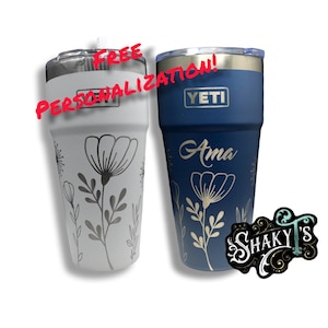 26oz Straw - 360 MayFlowers design laser engraved on a Yeti stackable tumbler, with straw lid.