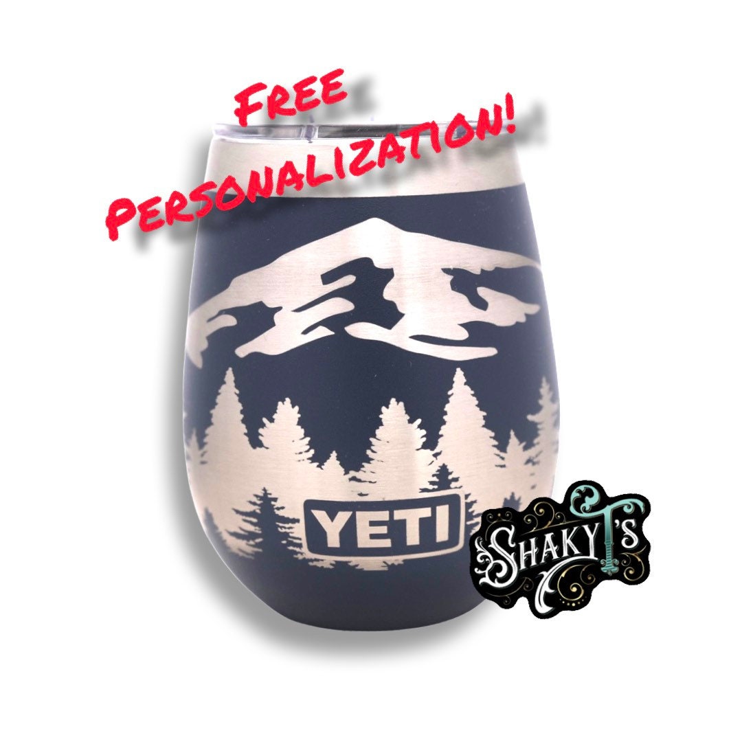 10oz Wine 360 Mountain and Pine Trees Design Laser Engraved Yeti