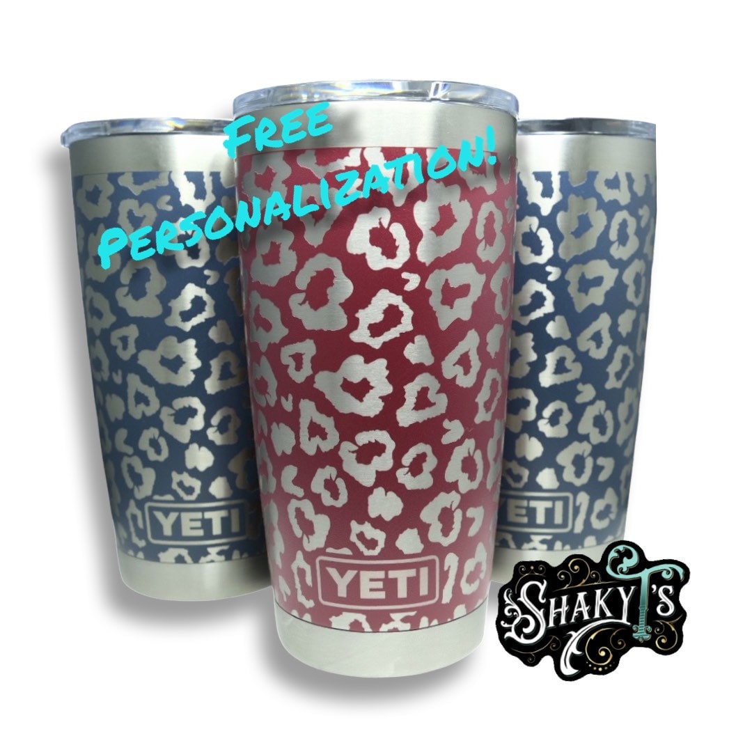 Leopard Pattern Laser Engraved on a 20oz Yeti Tumbler