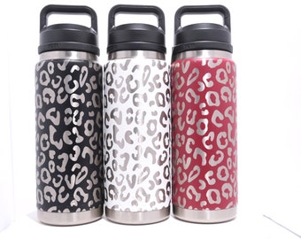 26oz - 360 Leopard print laser engraved on a Yeti bottle/rambler with chug cap or matching straw lid. Multiple color options available...