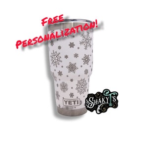 30oz - 360 Snowflake design Laser engraved on a Yeti tumbler with magslide lid.
