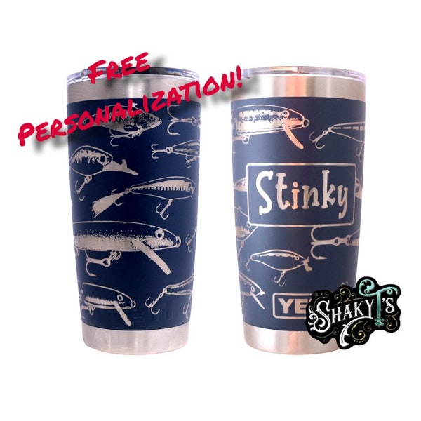 360 Fishing lure design laser engraved on a 20oz Yeti tumbler, laser engraved. Dishwasher safe.... These are NOT sticker’s or vinyl decals!