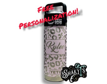 18oz - 360 leopard print laser engraved Yeti rambler with chug top or matching straw lid. Multiple color options available...