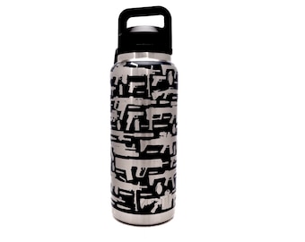 26oz - 360 Black rifle design laser engraved on a Yeti bottle/rambler with chug cap or matching straw lid. Multiple colors available…