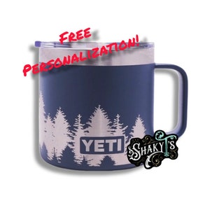 14oz - 270 Pine tree wrap design laser engraved on a 14oz Yeti mug