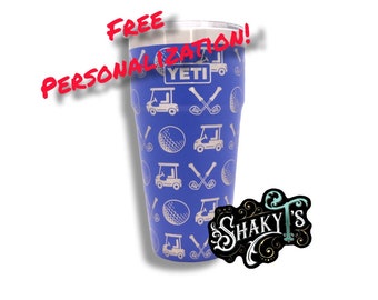 26oz - 360 Golf design laser engraved on a Yeti Stackable tumbler, with straw lid.