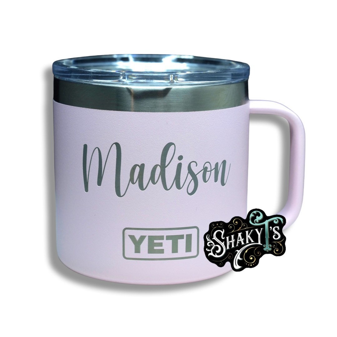 14oz - Personalization laser engraved on a Yeti mug. Multiple colors available…