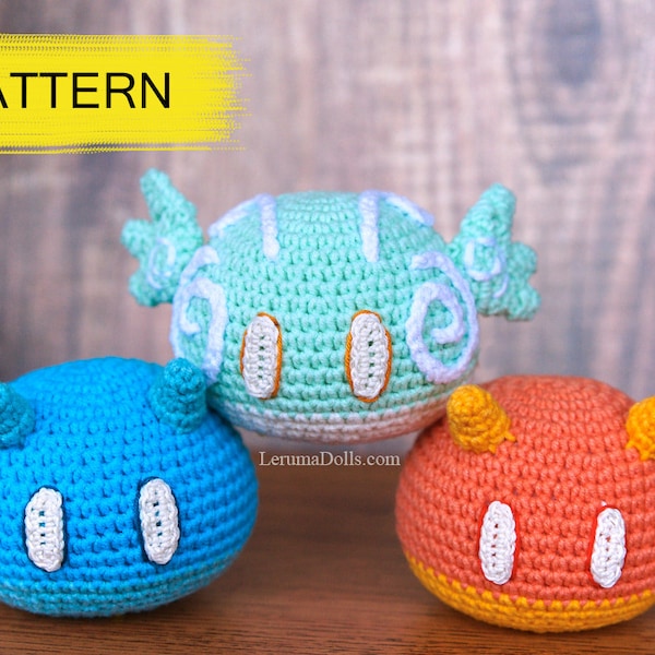 PDF file, Slime crochet pattern, Genshin Impact crochet pattern, Pyro slime, Hydro slime, Anemo slime, plush slime from Genshin Impact