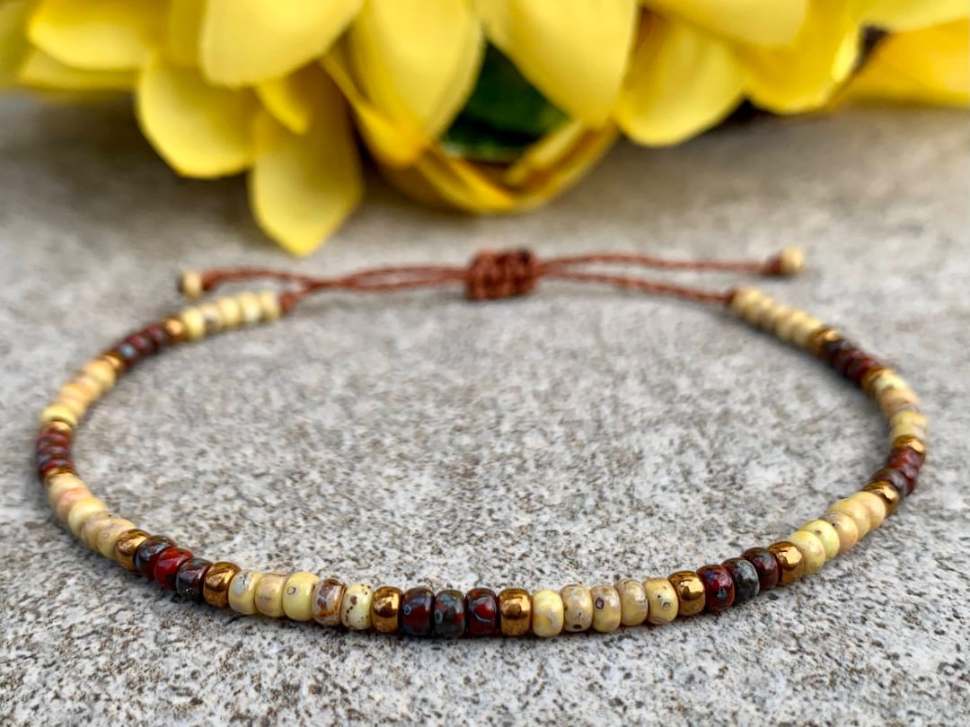 Bracelet perles Boho, bracelet marron et rouge, bracelet perlé ...