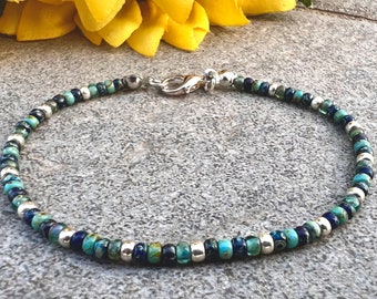 Boho ankle bracelet for woman, turquoise, blue ,  anklet, beaded anklet, anklets for women, minimalist anklet, boho, gift for her, handmade
