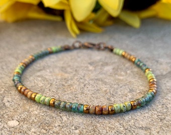 Pulseira de tornozelo boho com miçangas, Miyuki Picasso Beads