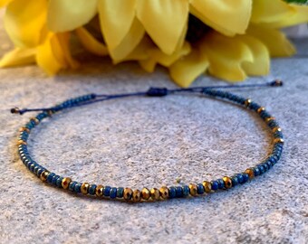 Minimalist Miyuki Seed Bead Bracelet, Adjustable Blue Jewelry