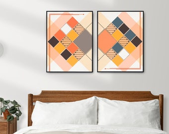 Above bed wall decor. 2 wall prints trendy inspired by Bauhaus poster. Original artwork set for above bed decor. Printable digital download