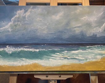 Waves Breaking- 12" X 24" Óleo original sobre lienzo