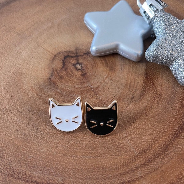 Cat Pin | Black & White Cat Pin | Enamel Pin | Cat Lovers | Cat Mom | Crazy Cat Lady | Black Cat | White Cat | Tiny Cat Face | Gift For Her