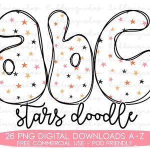 Retro Halloween Doodle Letters Png, Retro Font Png, Halloween Sublimation, Retro Alphabet Png, Stars Png Design, Halloween Alphabet PNG