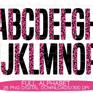 Pink Leopard Print Letters PNG, Leopard Font Png, Leopard Print Sublimation, Leopard Alphabet Png, Pink Leopard Print Sublimation, Vday PNG