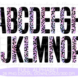 Pink Half Leopard Font Png, Purple Leopard Print Letters PNG, Pink Leopard Print Sublimation Png, Leopard Alphabet Png, Rainbow Leopard Png