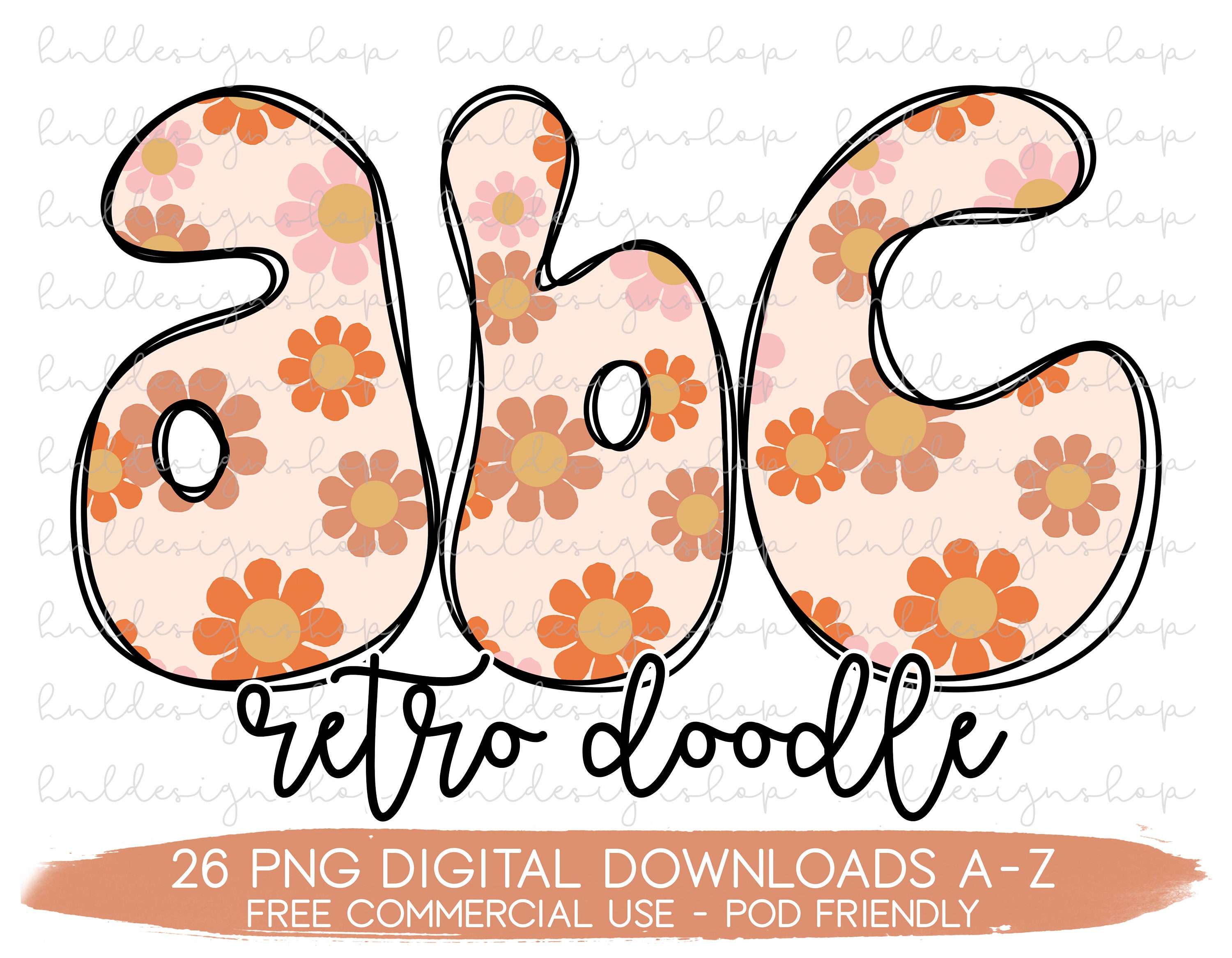 Retro Flower Doodle Letters Png, Flower Font Png, Flower Sublimation, Retro Alphabet Png, Retro Png Designs, Floral Png Clipart Letters