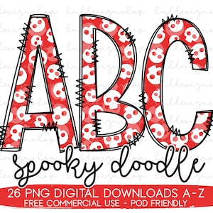 Skull Doodle Letter Png, Halloween Font Png, Halloween Sublimation, Doodle Alphabet Png, Spooky Alphabet Set, Halloween Png Design For Shirt