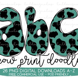 Retro Cow Print Doodle Letters PNG, Retro Font Png, Cow Print Sublimation, Retro Alphabet Png, Cow Print Png, Retro Png, Retro Letters Png