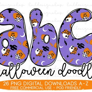 Retro Halloween Doodle Letters Png, Retro Font Png, Halloween Sublimation, Retro Alphabet Png, Retro Fall Png Design, Halloween Alphabet PNG