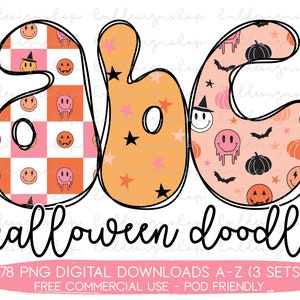 SET OF 3 Retro Halloween Doodle Letter Png, Retro Font Png, Halloween Sublimation, Retro Alphabet Png, Retro Fall Png Halloween Alphabet PNG