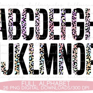 Pink Half Leopard Font Png, Neon Leopard Print Letters PNG, Pink Leopard Print Sublimation Png, Leopard Alphabet Png, Rainbow Leopard Png