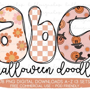 SET OF 3 Retro Halloween Doodle Letter Png, Retro Font Png, Halloween Sublimation, Retro Alphabet Png, Retro Fall Png Halloween Alphabet PNG