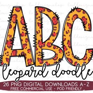 Retro Cheetah Print Doodle Letters PNG, Cheetah Font Png, Cheetah Print Sublimation, Cheetah Alphabet Png, Leopard Print Png, Leopard Png