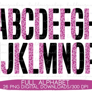 Pink Leopard Print Letters PNG, Leopard Font Png, Pink Leopard Print Sublimation, Half Leopard Alphabet Png, Pink Letters For Sublimation