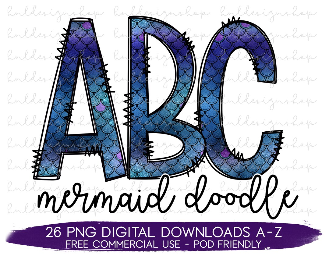 Mermaid Doodle Letters Png, Mermaid Font Png, Mermaid Sublimation Shirt ...