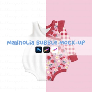 Magnolia Bubble Romper Mock-up, Realistic Mock Up Template, AOP Kids Clothes Mock-up, Seamless Pattern Template, Magnolia Mockup Procreate
