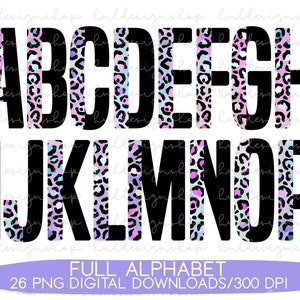 Purple Leopard Print Letters PNG, Pink Half Leopard Font Png, Leopard Print Sublimation, Leopard Alphabet Png Download, Rainbow Leopard Png