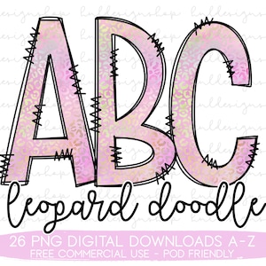 Pink Leopard Print Doodle Letters PNG, Leopard Font Png, Leopard Print Sublimation, Leopard Alphabet Png, Cheetah Print Png, Leopard Png